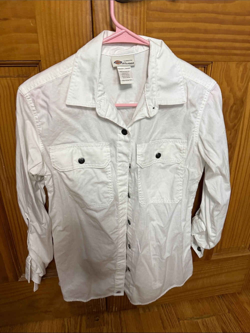 Dickies White Button-Down Shirt with Black Buttons